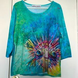 LEOMA LOVEGROVE TOP 3/4 Sleeves. Fish Colorful Collectors Size Large